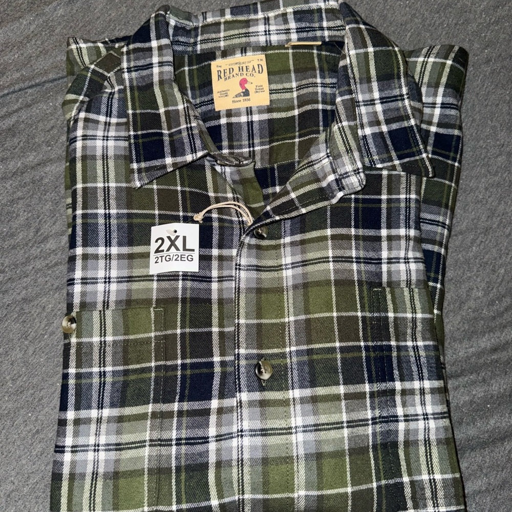 RedHead Men's Blue and Green Plaid Button Down Shirt - 2XL